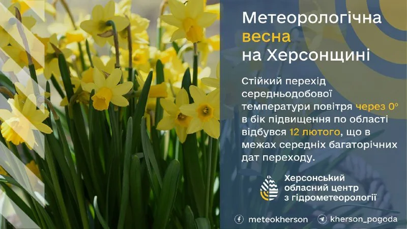 Метеорологічна весна на Херсонщині розпочалась 12 лютого