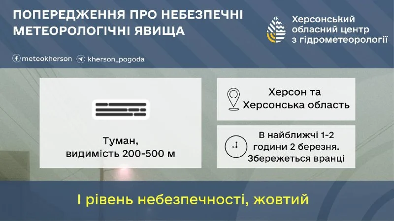 Туман на Херсонщині: Гідрометцентр попереджає про небезпеку