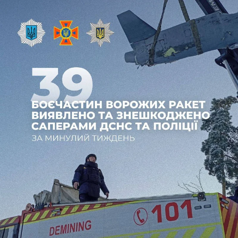 Сапери МВС знешкодили 39 боєчастин ворожих ракет за тиждень у шести областях