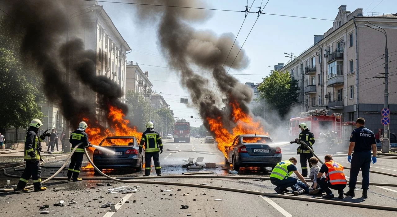 Атака дрона на Херсон: чоловік у тяжкому стані, горять авто