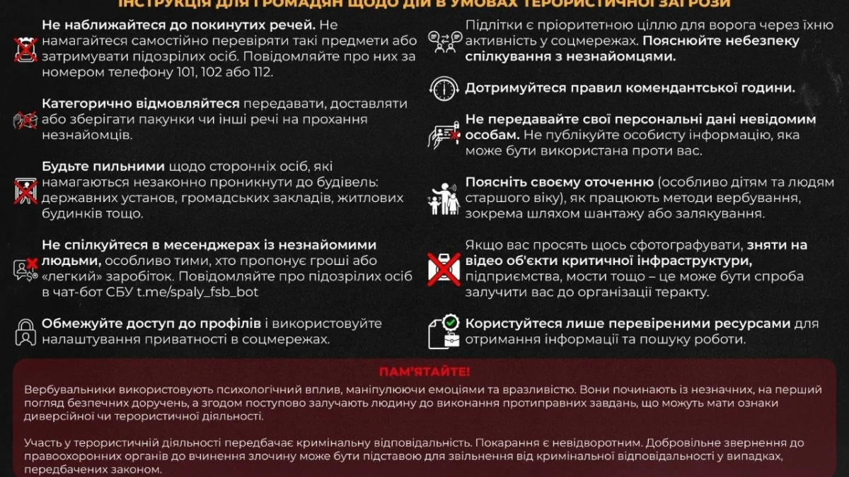 ЦПД, СБУ та МВС підготували інструкцію щодо протидії терористичним загрозам