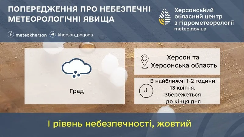 Град ≥ 6 мм очікується на Херсонщині 13 квітня